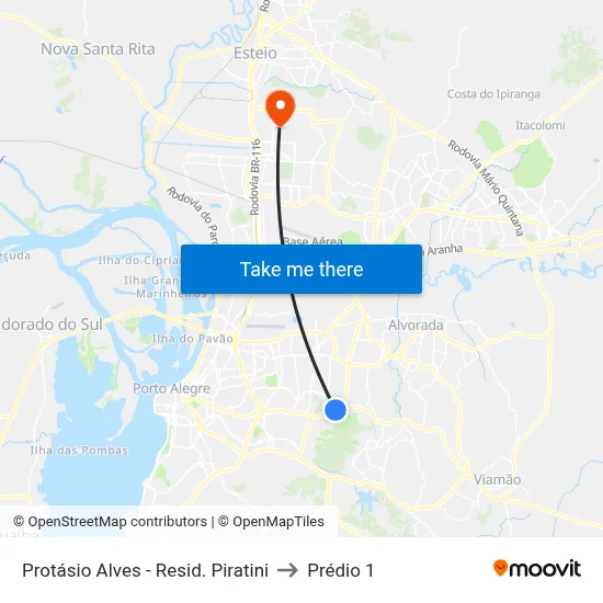 Protásio Alves - Resid. Piratini to Prédio 1 map
