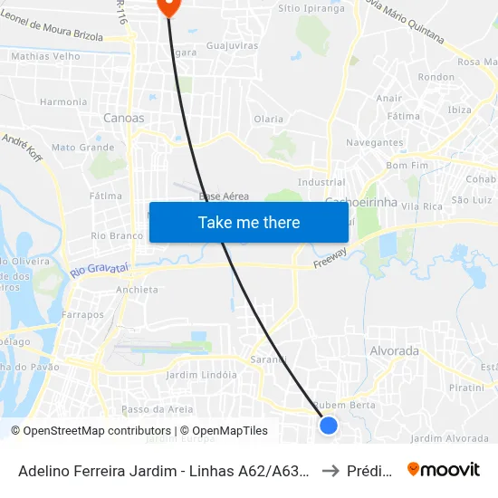 Adelino Ferreira Jardim - Linhas A62/A63/B51 to Prédio 1 map