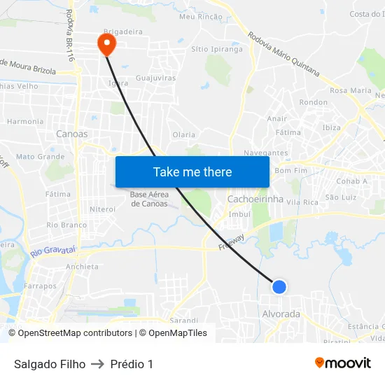 Salgado Filho to Prédio 1 map