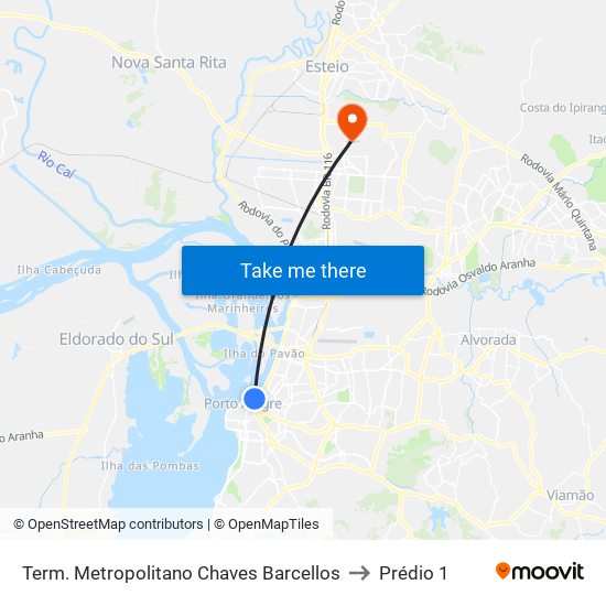 Term. Metropolitano Chaves Barcellos to Prédio 1 map