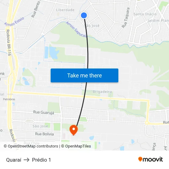 Quaraí to Prédio 1 map