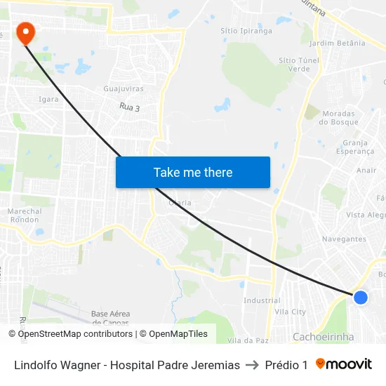 Lindolfo Wagner - Hospital Padre Jeremias to Prédio 1 map