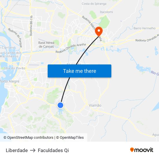 Liberdade to Faculdades Qi map