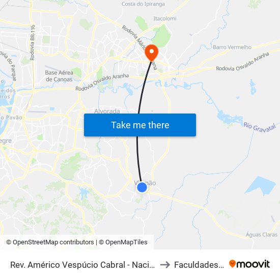 Rev. Américo Vespúcio Cabral - Nacional to Faculdades Qi map