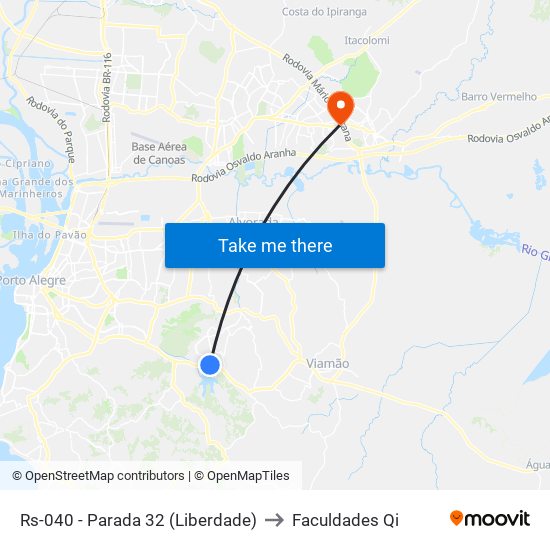 Rs-040 - Parada 32 (Liberdade) to Faculdades Qi map