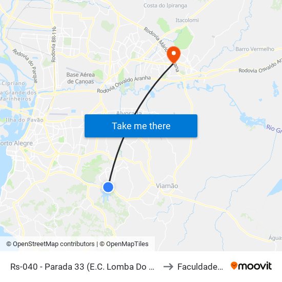 Rs-040 - Parada 33 (E.C. Lomba Do Sabão) to Faculdades Qi map