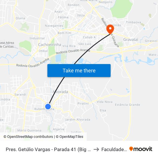 Pres. Getúlio Vargas - Parada 41 (Big Alvorada) to Faculdades Qi map