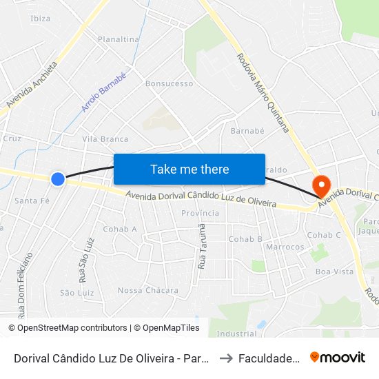 Dorival Cândido Luz De Oliveira - Parada 65 to Faculdades Qi map
