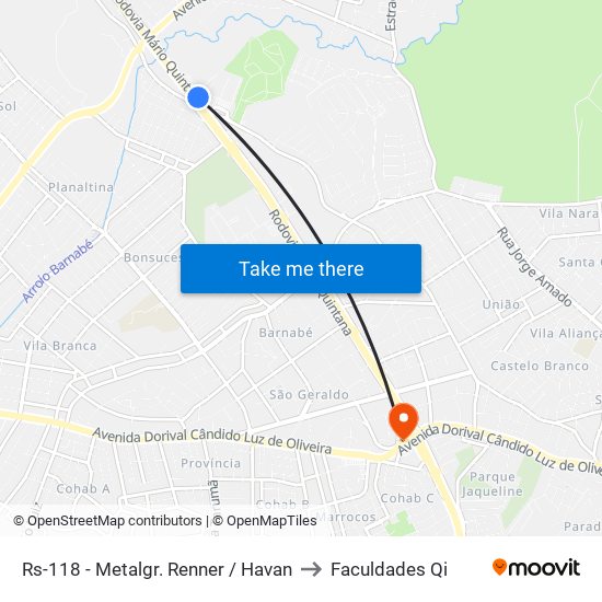 Rs-118 - Metalgr. Renner / Havan to Faculdades Qi map