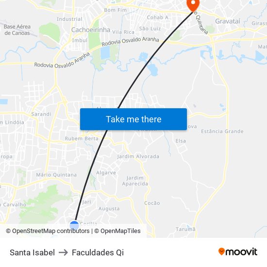 Santa Isabel to Faculdades Qi map