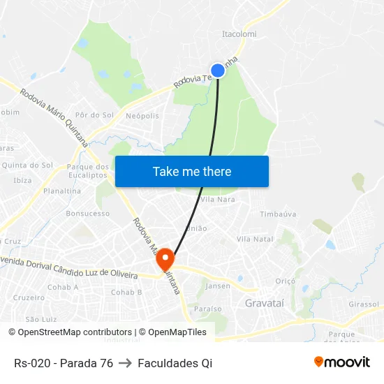 Rs-020 - Parada 76 to Faculdades Qi map