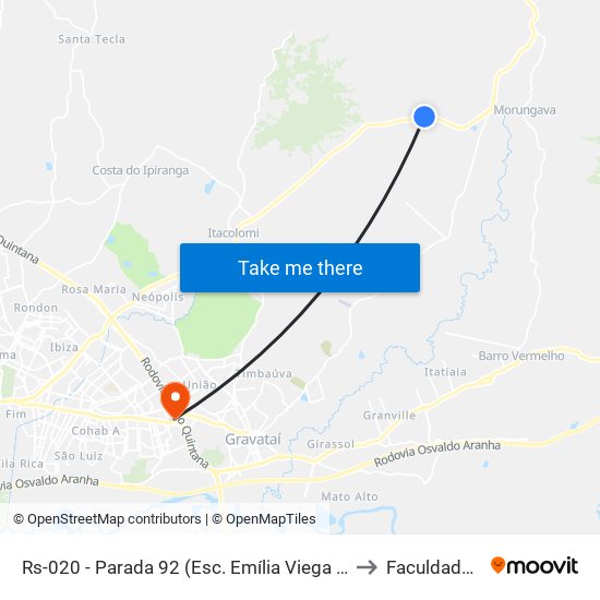 Rs-020 - Parada 92 (Esc. Emília Viega Da Rocha) to Faculdades Qi map