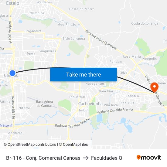 Br-116 - Conj. Comercial Canoas to Faculdades Qi map