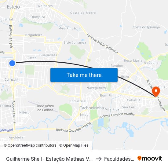 Guilherme Shell - Estação Mathias Velho to Faculdades Qi map