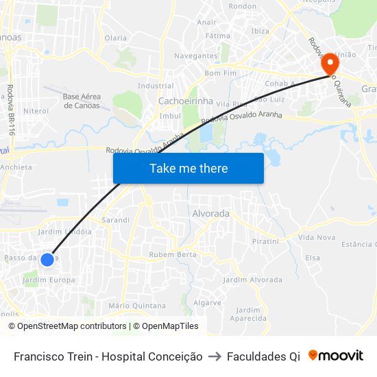 Francisco Trein - Hospital Conceição to Faculdades Qi map