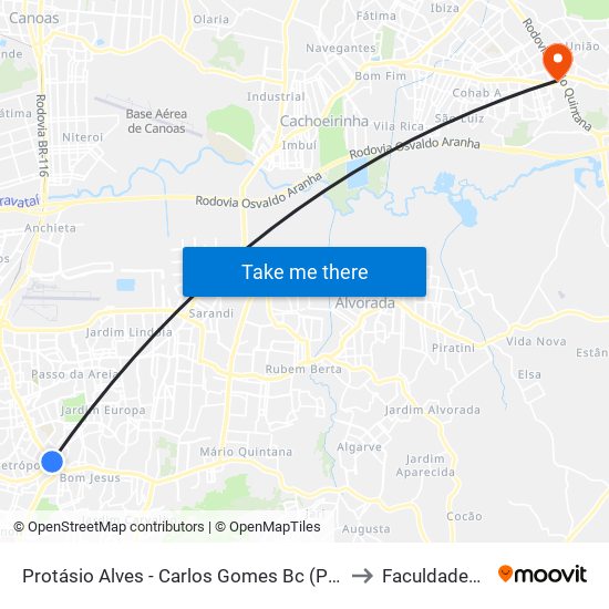 Protásio Alves - Carlos Gomes Bc (Piso 3) to Faculdades Qi map