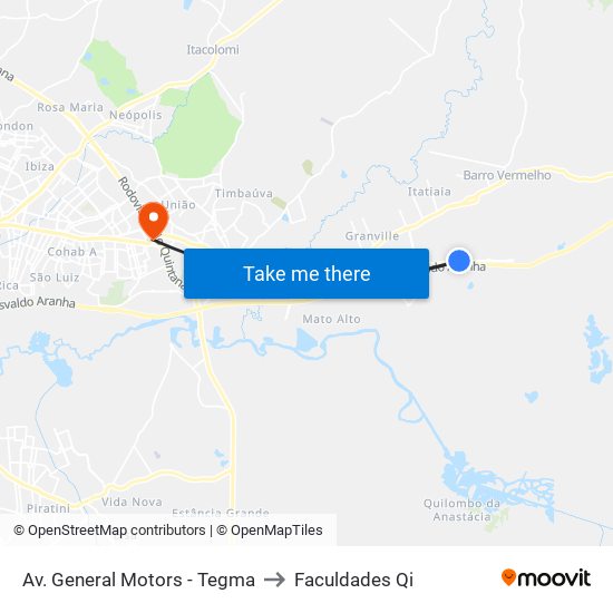 Av. General Motors - Tegma to Faculdades Qi map