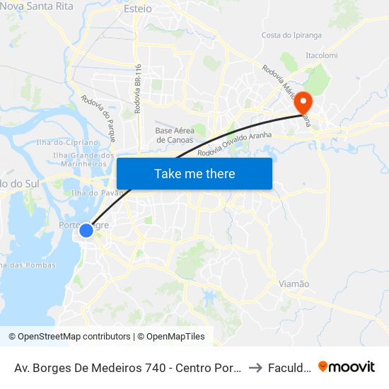 Av. Borges De Medeiros 740 - Centro Porto Alegre - Rs 90020-020 Brasil to Faculdades Qi map