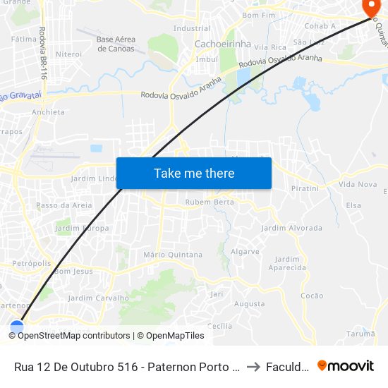 Rua 12 De Outubro 516 - Paternon Porto Alegre - Rs 90680-140 Brasil to Faculdades Qi map