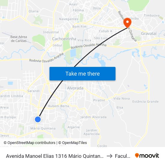 Avenida Manoel Elias 1316 Mário Quintana Porto Alegre - Rs 91240-260 Brasil to Faculdades Qi map