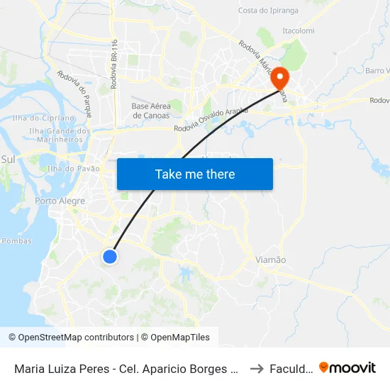 Maria Luiza Peres - Cel. Aparicio Borges Porto Alegre - Rs 91510-360 Brasil to Faculdades Qi map