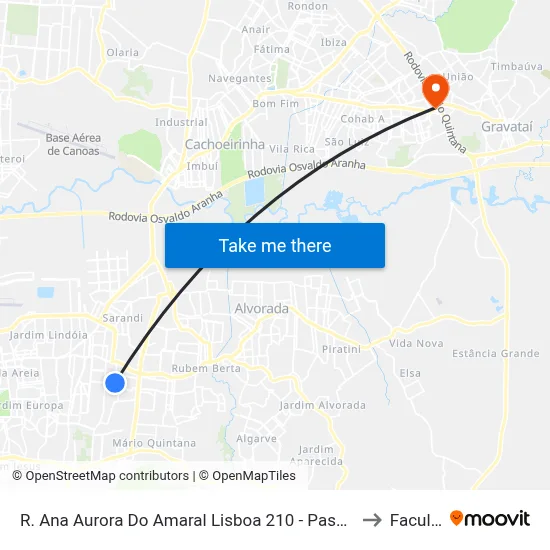 R. Ana Aurora Do Amaral Lisboa 210 - Passo Das Pedras Porto Alegre - Rs 91230-000 Brasil to Faculdades Qi map