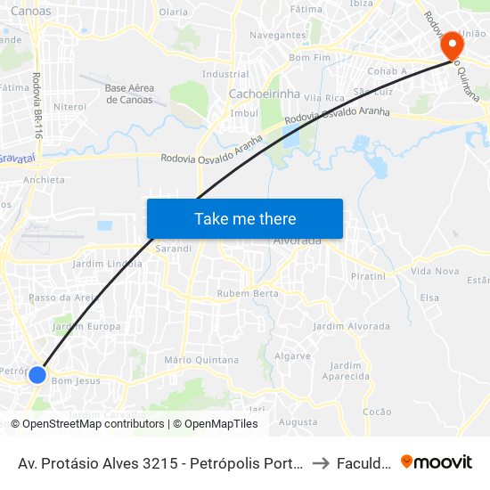 Av. Protásio Alves 3215 - Petrópolis Porto Alegre - Rs 90110-150 Brasil to Faculdades Qi map