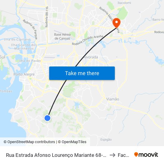 Rua Estrada Afonso Lourenço Mariante 68-134 - Lomba Do Pinheiro Porto Alegre - Rs 91787-260 Brasil to Faculdades Qi map