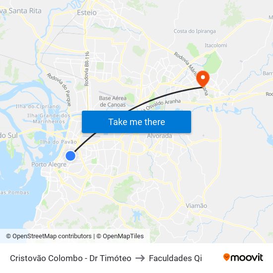 Cristovão Colombo - Dr Timóteo to Faculdades Qi map