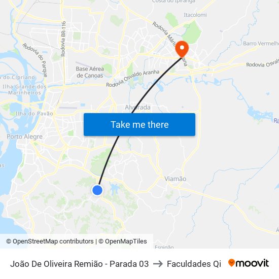 João De Oliveira Remião - Parada 03 to Faculdades Qi map