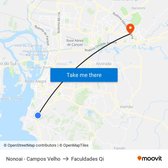 Nonoai - Campos Velho to Faculdades Qi map