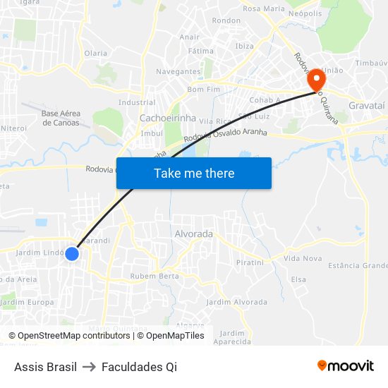 Assis Brasil to Faculdades Qi map