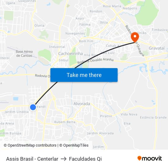 Assis Brasil - Centerlar to Faculdades Qi map