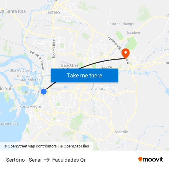 Sertório - Senai to Faculdades Qi map