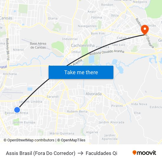 Assis Brasil (Fora Do Corredor) to Faculdades Qi map