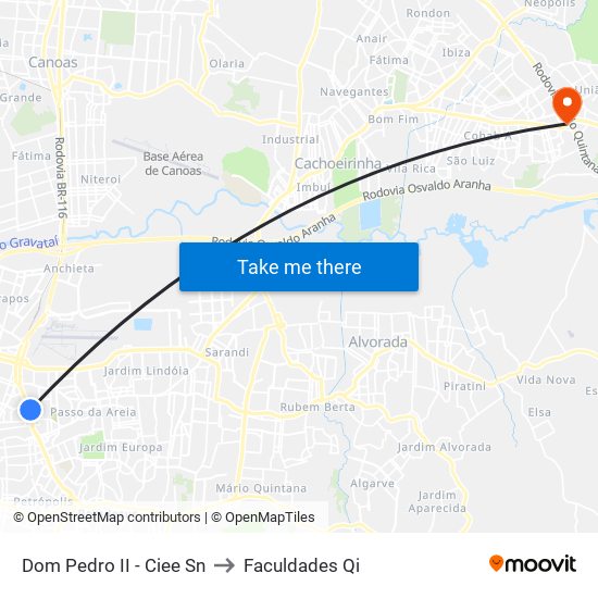 Dom Pedro II - Ciee Sn to Faculdades Qi map