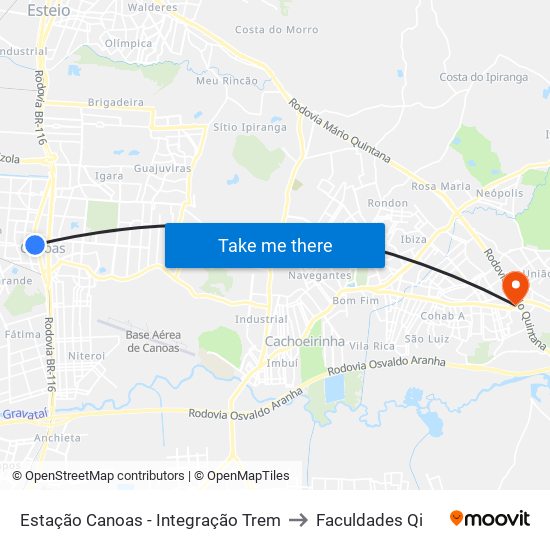 Estação Canoas - Integração Trem to Faculdades Qi map