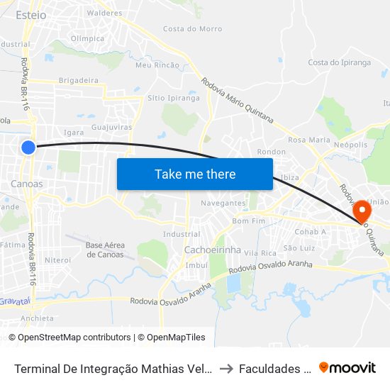 Terminal De Integração Mathias Velho to Faculdades Qi map