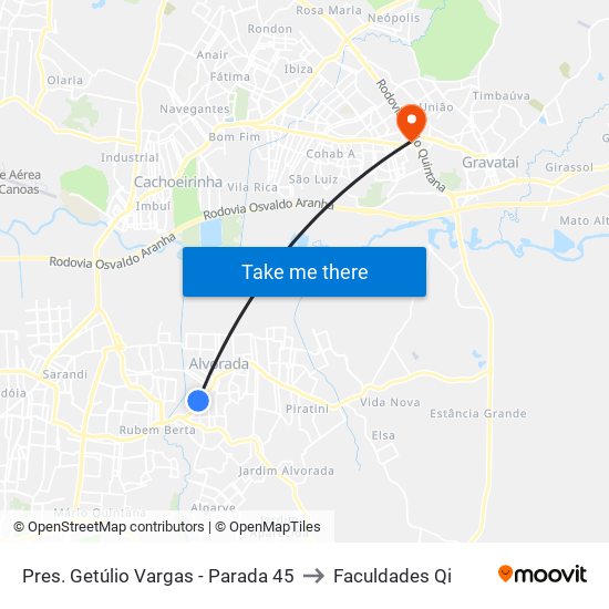 Pres. Getúlio Vargas - Parada 45 to Faculdades Qi map