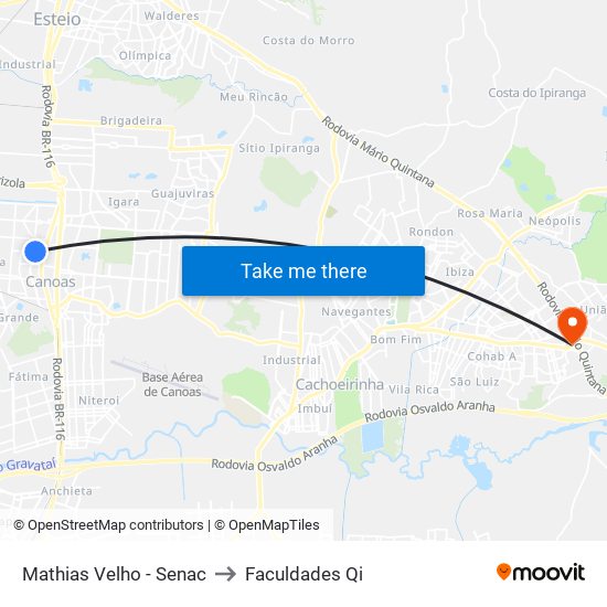 Mathias Velho - Senac to Faculdades Qi map