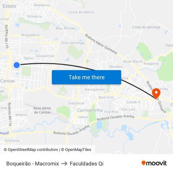 Boqueirão - Macromix to Faculdades Qi map