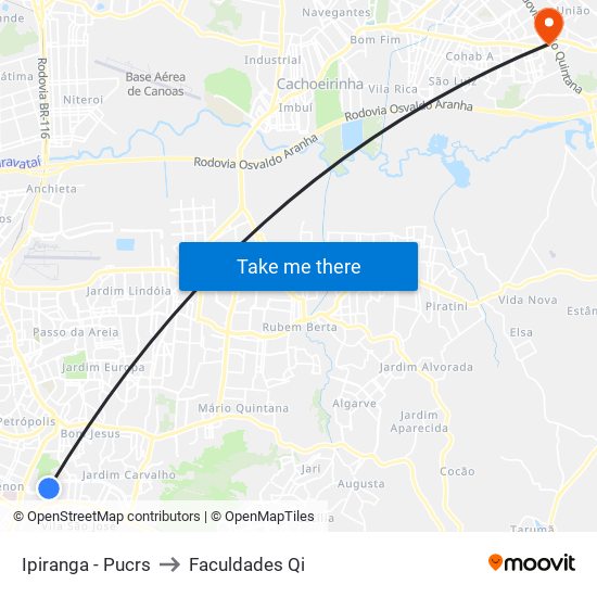 Ipiranga - Pucrs to Faculdades Qi map