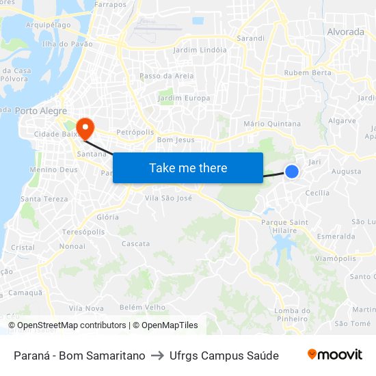 Paraná - Bom Samaritano to Ufrgs Campus Saúde map
