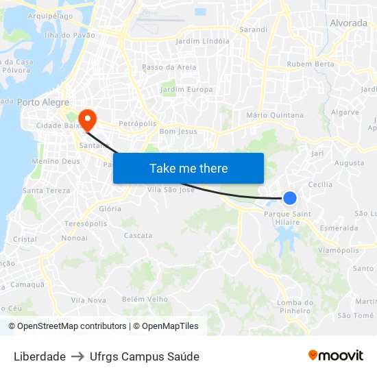 Liberdade to Ufrgs Campus Saúde map