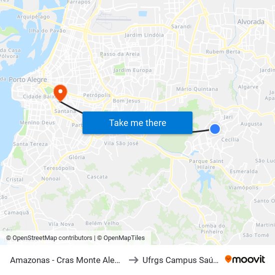 Amazonas - Cras Monte Alegre to Ufrgs Campus Saúde map