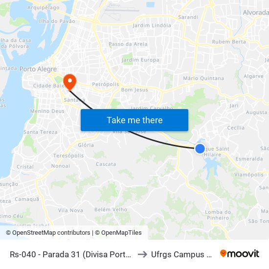 Rs-040 - Parada 31 (Divisa Porto Alegre) to Ufrgs Campus Saúde map