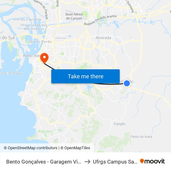Bento Gonçalves - Garagem Viamão to Ufrgs Campus Saúde map