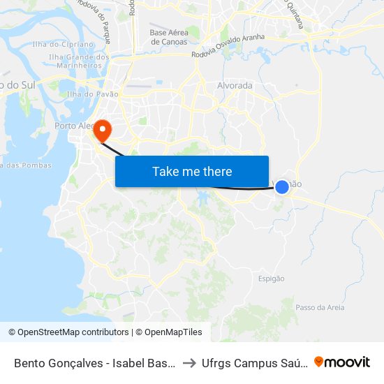 Bento Gonçalves - Isabel Bastos to Ufrgs Campus Saúde map