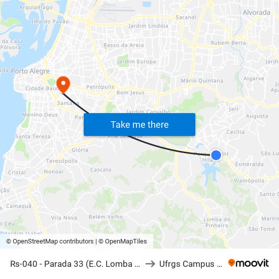 Rs-040 - Parada 33 (E.C. Lomba Do Sabão) to Ufrgs Campus Saúde map