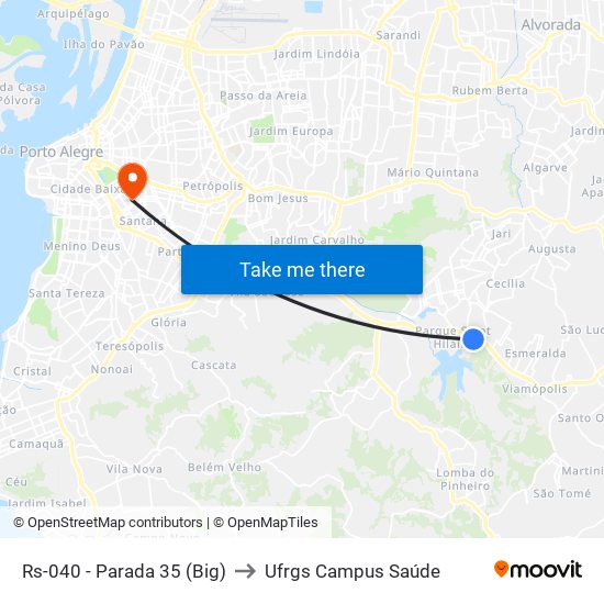 Rs-040 - Parada 35 (Big) to Ufrgs Campus Saúde map